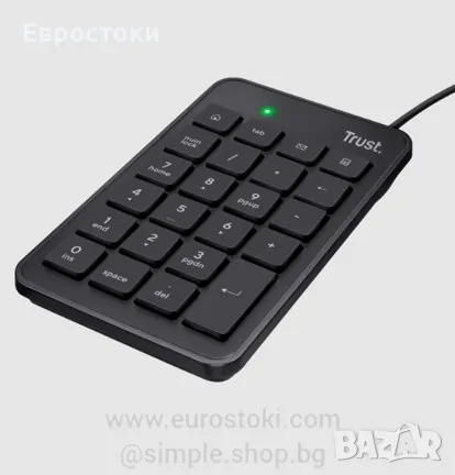 Цифрова клавиатура TRUST Xalas Numeric Keypad, кабелна цифрова клавиатура USB, цвят: черно, снимка 1