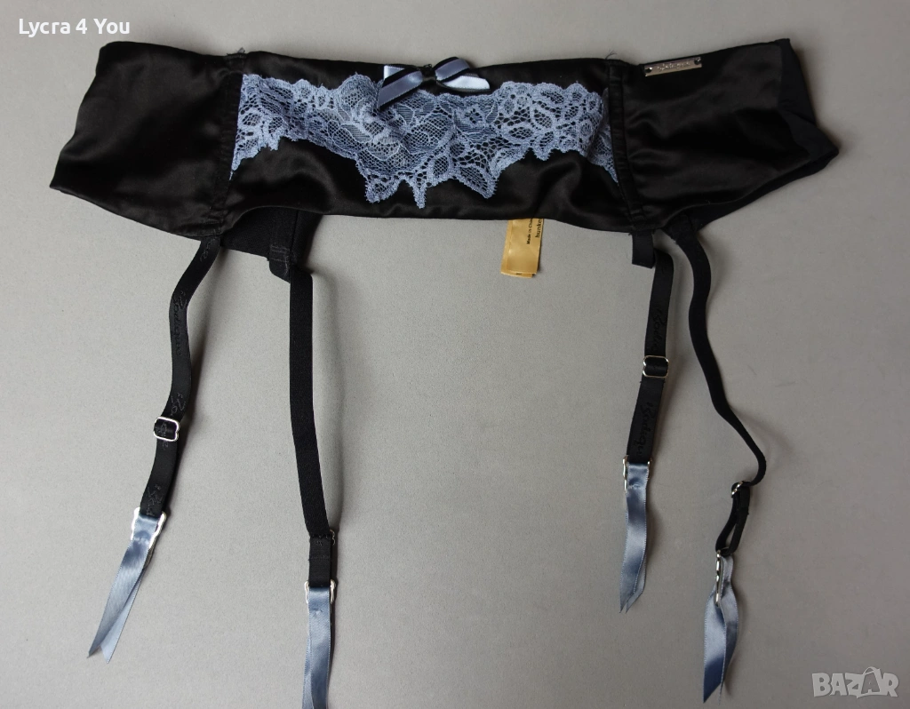 Bodigue Luxe М черен сатенен колан с жартиери и сива дантела, снимка 1