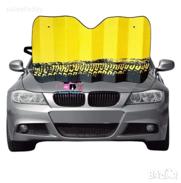 Сенник за кола за предно стъкло - 140x70см, жълт, снимка 1