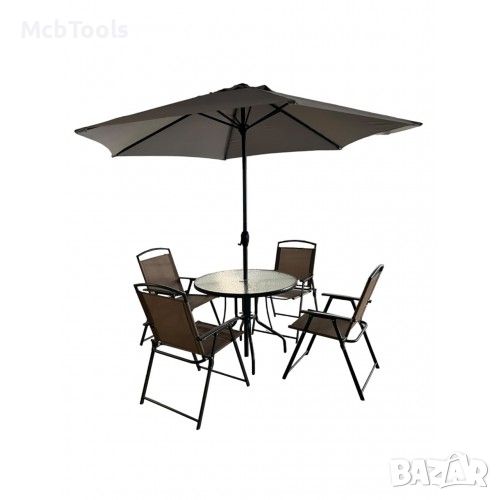 Градински комплект маса + 4 стола и чадър, снимка 1