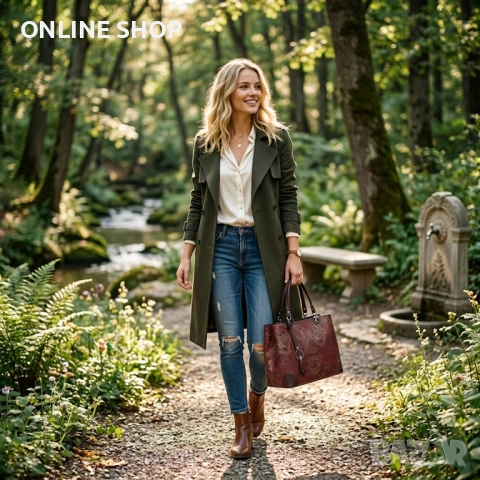 Елегантна дамска чанта от естествена кожа в цвят бордо НОВА