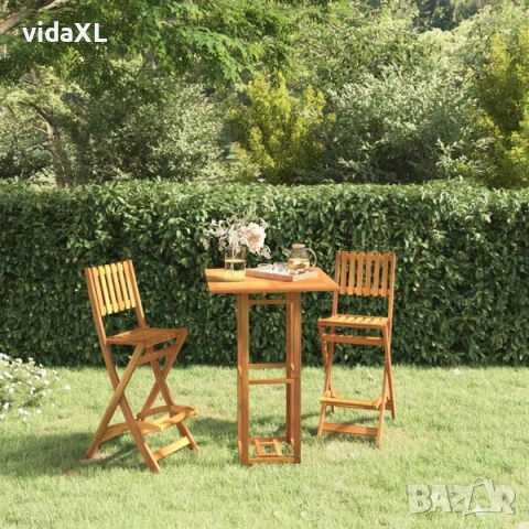 vidaXL Сгъваеми бар табуретки за открито, 2 бр, акациево дърво масив(SKU:319188), снимка 2 - Столове - 54183070
