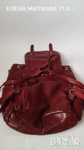 Раница от дебела естествена кожа в тъмно червен цвят, снимка 4 - Раници - 53122941