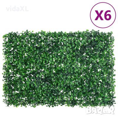  vidaXL Ограда от изкуствени храстови листа 6 бр зелено 40x60 см（SKU:366636