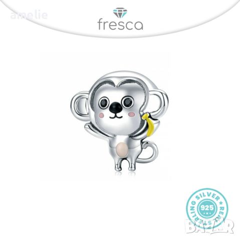 Талисман Fresca по модел тип Пандора сребро 925 Pandora Little Monkey with Banana. Колекция Amélie, снимка 1 - Гривни - 39424764