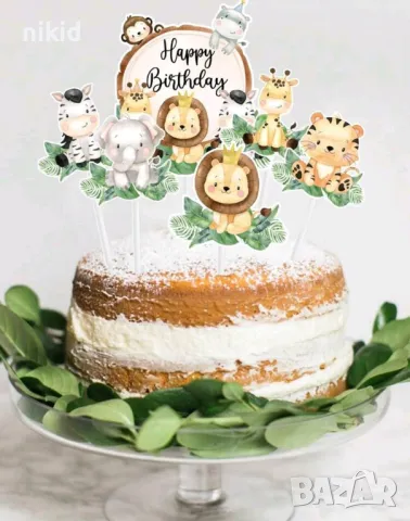 8 бр Сафари зоо Диви животни джунгла картонени топери топер за торта мъфини , снимка 6 - Други - 50354854