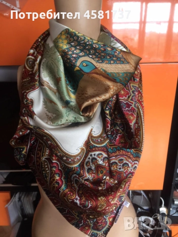 Копринен шал с десен фазани, снимка 10 - Шалове - 52010273