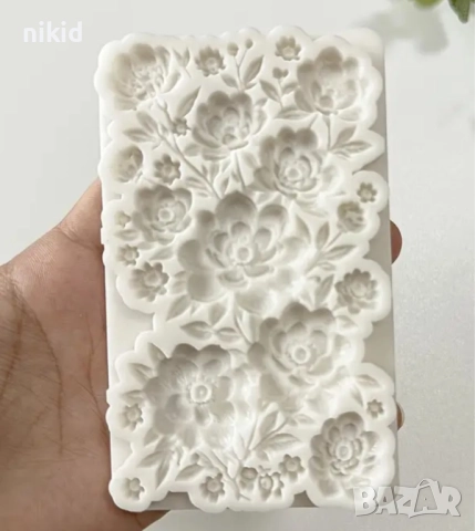 Правоъгълник с цветя малко пано силиконов молд форма фондан шоколад декор украса , снимка 4 - Форми - 51948388