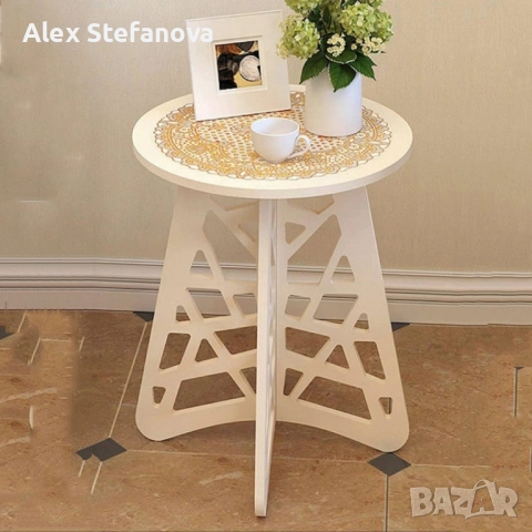 Стилна кръгла холна маса с ажурни крака – Бял елегантен акцент за всяко пространство, снимка 4 - Маси - 52837290