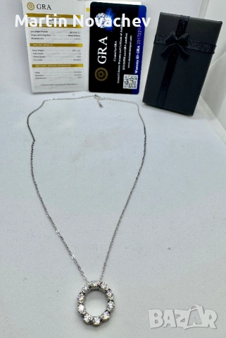 Сребърно колие с мойсанит (Диамант) 1 карат, снимка 5 - Колиета, медальони, синджири - 53820692