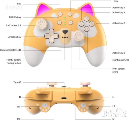 STOGA Cute Puppy Switch Controller - Безжичен Gaming Pro контролер за PC, Switch OLED и Switch Lite, снимка 5 - Аксесоари - 46199696