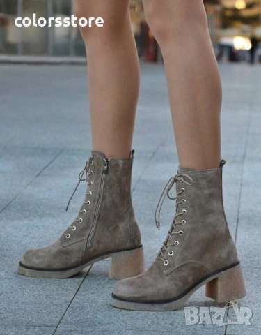 Боти на ток - визон ЕСТЕСТВЕН велур - 38505

