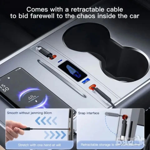 Разширителен Хъб за Tesla Model 3/Y 2021–2024, 2xUSB-C, 2xUSB-A, Бързо Зареждане, Лесно Фиксиране!, снимка 2 - Аксесоари и консумативи - 51348552