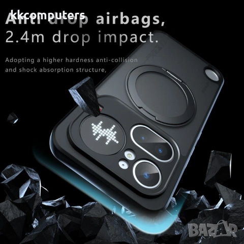 Магнитен Матов Калъф за Nothing Phone (4a) Pro - 360° стойка, 12 Airbag, N52 магнит, Прозрачно-черен, снимка 3 - Калъфи, кейсове - 54250261