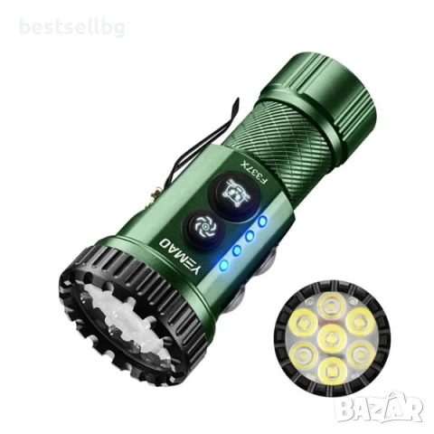 Мощен ръчен LED прожектор фенер YEMAO 3000 лумена UV червена зелена синя светлина USB-C магнит, снимка 9 - Къмпинг осветление - 54109920