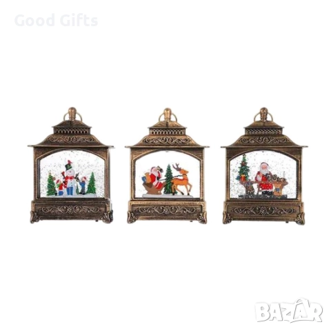 Коледна лампа фенер със сняг и LED светлина – различни модели с Дядо Коледа и снежен човек, снимка 4 - Декорация за дома - 52235107