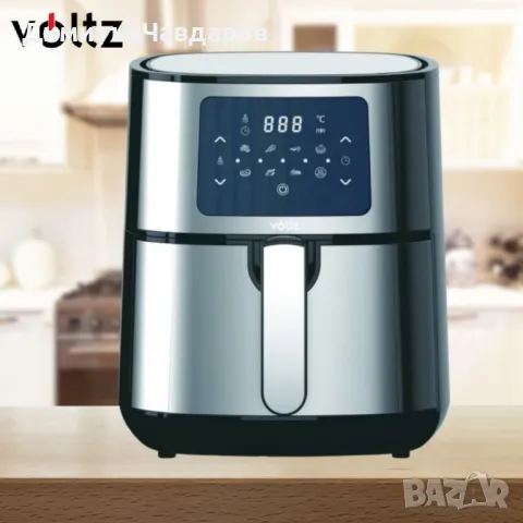 Фритюрник AirFryer Voltz, 1400W, 5.5 литра, Горещ въздух, Таймер, до 200°C, Сив, 2 ГОДИНИ ГАРАНЦИЯ, снимка 1