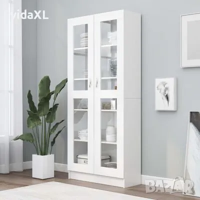 vidaXL Шкаф витрина, бял, 82,5x30,5x185,5 см, ПДЧ(SKU:802768）, снимка 4 - Шкафове - 48035957