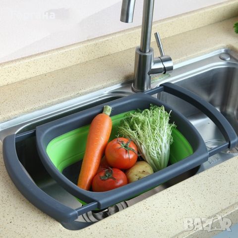 Сгъваема правоъгълна кошница за измиване и изцеждане на плодове и зеленчуци, снимка 1 - Аксесоари за кухня - 46361672
