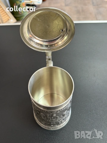 Немска калаена халба с капак - Alwe. №7853, снимка 10 - Антикварни и старинни предмети - 53444909