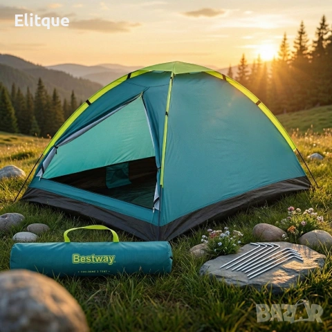 Двуместна лека къмпинг палатка с комарник и чанта за пренасяне, 205x145x100см