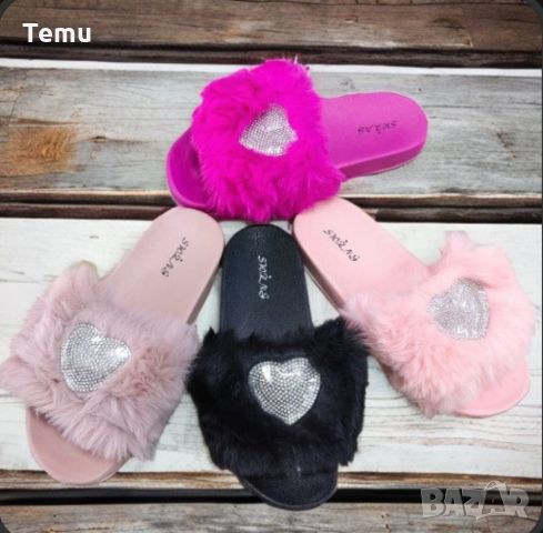 Сладки дамски чехли с пух и романтично сърчице за вълнуваща лятна визия, снимка 2 - Чехли - 45846950