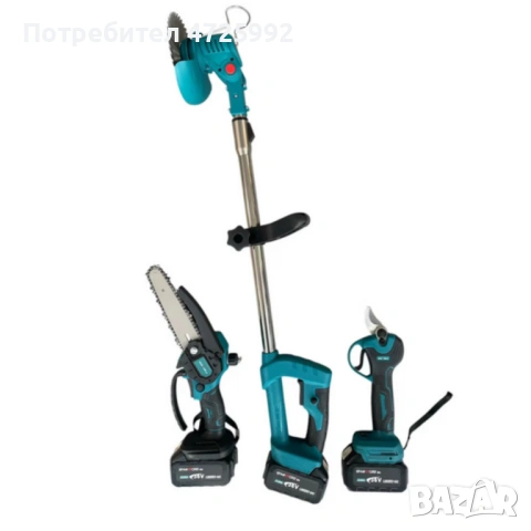 Акумулаторен комплект 3в1 – тример, ножица и резачка с 3 батерии 36V/8Ah, снимка 3 - Градински цветя и растения - 53341571