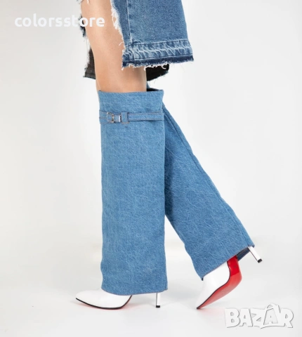 Ботуши на ток - деним и бяла кожа - KD100