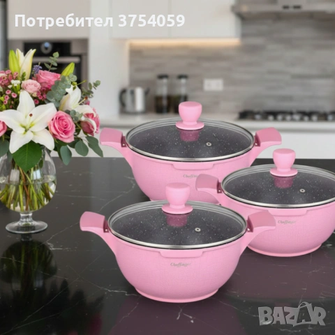 Комплект от 3 тенджери Cheffinger с мраморно покритие 20/24/28 см с капаци – незалепващи съдове за в, снимка 4 - Съдове за готвене - 53151913