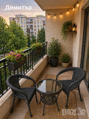 Градински Ратанов Комплект Oasis 2 стола с маса + поставка, снимка 2 - Маси - 54265825