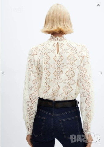 Елегантна дантелена блуза Mango, снимка 3 - Блузи с дълъг ръкав и пуловери - 53621291