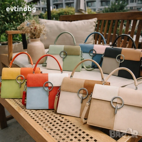 Многоцветна дамска чанта с метална тока и дълга дръжка, снимка 2 - Чанти - 53781855