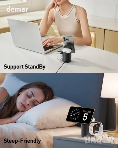 iWALK 3 в 1 безжична зарядна станция с автоматично завъртане, зарядна стойка с магнит за Apple, снимка 7 - Безжични зарядни - 50297429