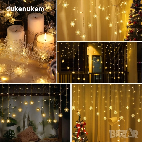 LED светлинна завеса със снежинки – 2 х 1 м, 104 лампички, 8 режима, USB, IP44, снимка 7 - Лед осветление - 51919248