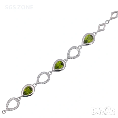 Нежна сребърна гривна с естествен перидот от Тайланд, снимка 2 - Гривни - 53449885