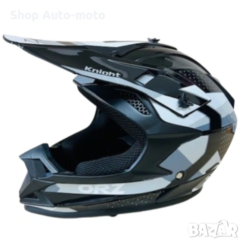 Кросова каска Automat, За мотор, Атв, Вело, S и M размер, Черен-бял и сив