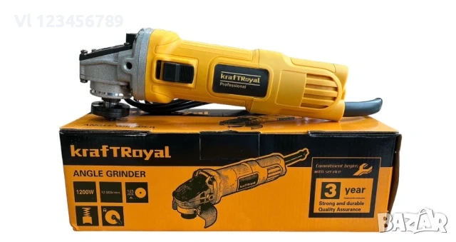 Ъглошлайф на Ток 1200W 125мм KraftRoyal регулиране на обороти, снимка 2 - Ъглошлайфи - 53884107