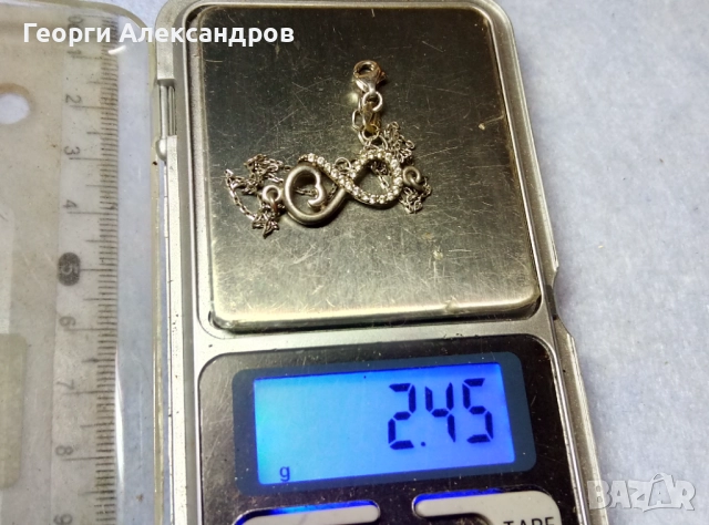 БЕЗКРАЙНА ЛЮБОВ Нежна Романтична Скъпоценна СРЕБЪРНА Гривна СРЕБРО 925 с БЯЛА ПОЗЛАТА и ЦИРКОНИ, снимка 7 - Гривни - 52338664