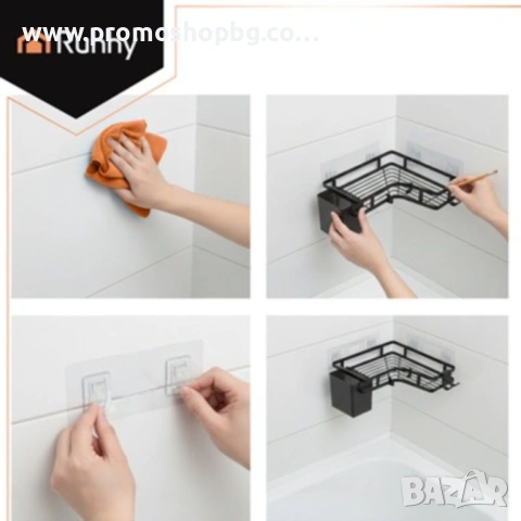 Ъглов рафт за баня Ruhhy, комплект от 2 броя, черен, снимка 3 - Етажерки - 53063689