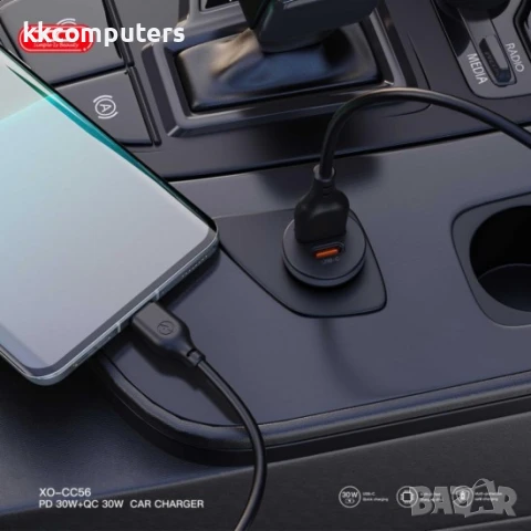 Зарядно устройство за кола адаптер XOCC56 PD 30W QC 1x USB 1x USB-C, Черен