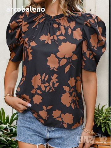 Нова щампована елегантна дамска риза с кръгла яка и обли ръкави, снимка 5 - Ризи - 46411369
