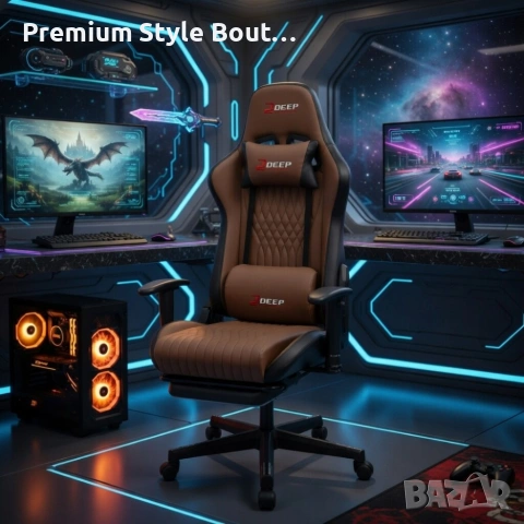 Ергономичен кафяв геймърски стол с поставка за крака, регулируема височина и 3D подлакътници, снимка 2 - Столове - 54041589