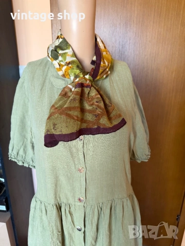 Ленена рокля в маслинено зелен цвят Zara, снимка 9 - Рокли - 54100255