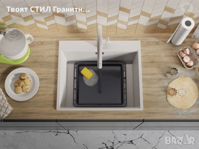 НОВО  Кухненска Мивка от гранит модел Осло XL 500 x 580 mm - Бяла, снимка 6 - Други - 37977057