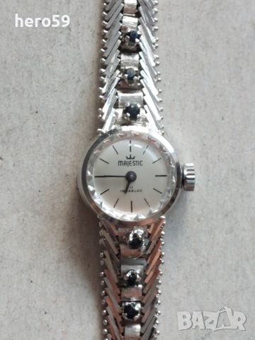 Сребърен дамски швейцарски механичен часовник със сапфири , снимка 3 - Дамски - 45195487