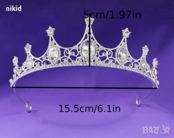 Златиста сребриста Метална с розови бели камъни елегантна корона тиара дамска детска за декор торта, снимка 7 - Аксесоари за коса - 51086797