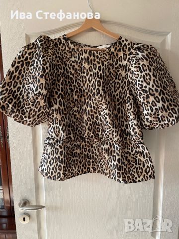 Разкошен елегантен официален тигров леопардов топ блуза буфан ръкав , снимка 3 - Корсети, бюстиета, топове - 46262588