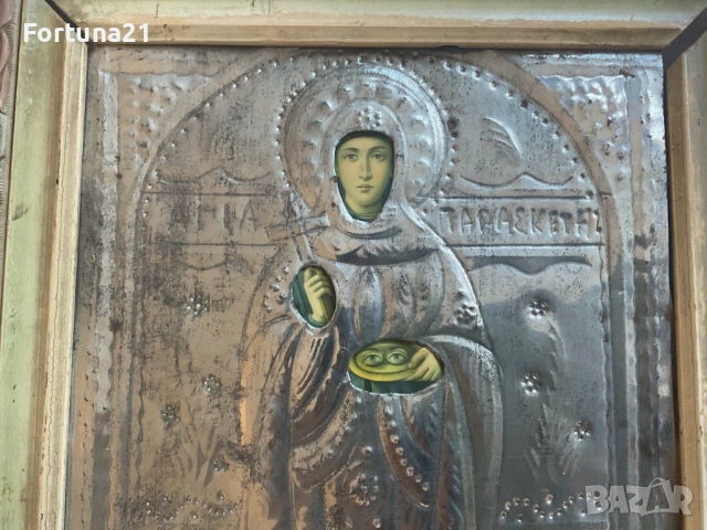 Стара икона с рамка в метал, снимка 4 - Антикварни и старинни предмети - 53789117