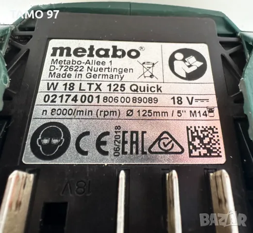 METABO W 18 LTX 125 - Акумулаторен ъглошлайф 18V, снимка 6 - Други инструменти - 49471607