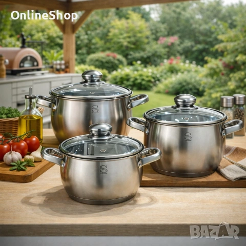 Комплект от 3 броя тенджери с 5- слоя капсуловано дъно, снимка 5 - Други - 53082335